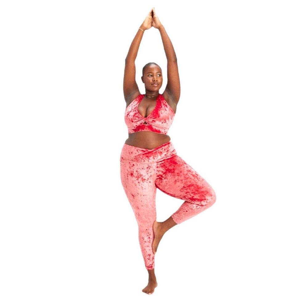 NWT Fabletics 3X (20-22) High-Waisted Crushed Velour Crossover Legging Red